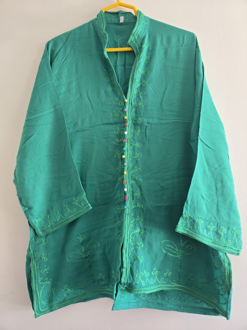 Embroidered Teal Tunic with Colorful Buttons. NWT